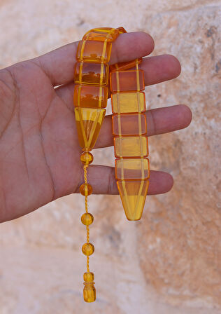 Şeffaf Sarı Renk Düz Kesim Toz Kehribar Balık Tesbih 201024698