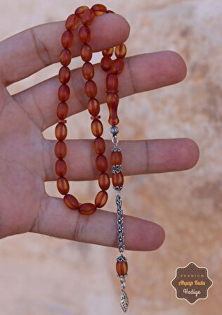 Açık Kahverengi Arpa Kesim Sıkma Kehribar Tesbih 201024701