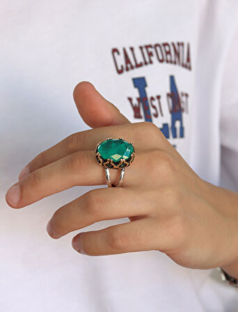 Paraiba Taşlı El işçiliği Otantik Gümüş Kadın Yüzük 201024708