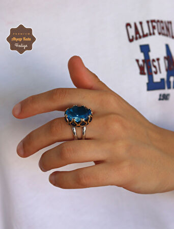 Akuamarin Taşlı El işçiliği Otantik Gümüş Kadın Yüzük 201024711