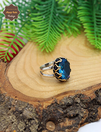 Akuamarin Taşlı El işçiliği Otantik Gümüş Kadın Yüzük 201024711