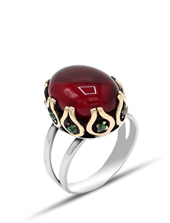 Lal Taşlı El işçiliği Otantik Gümüş Kadın Yüzük 201024712