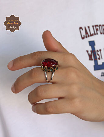 Lal Taşlı El işçiliği Otantik Gümüş Kadın Yüzük 201024712