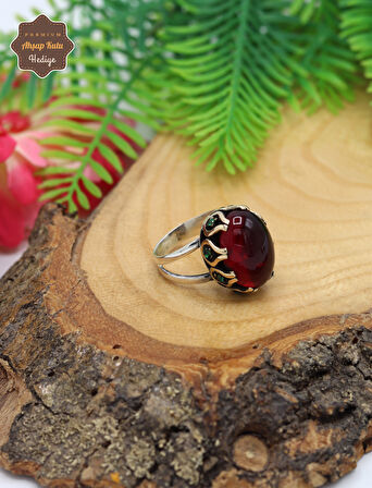 Lal Taşlı El işçiliği Otantik Gümüş Kadın Yüzük 201024712