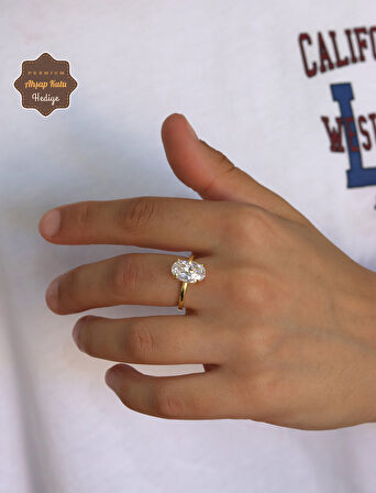 Elmas Möntürlü Mozanit Taşlı Gold Kaplama 925 Ayar Gümüş Kadın Yüzük 201024716