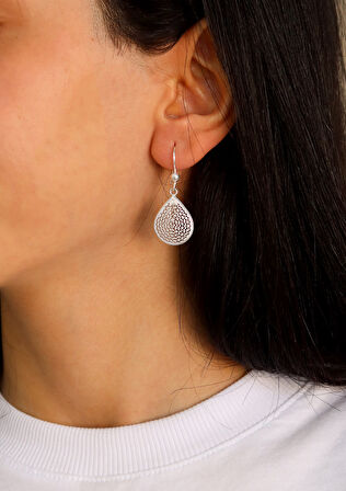 Sallantılı Damla Model 925 Ayar Gümüş Telkari Kadın Küpe 201024736