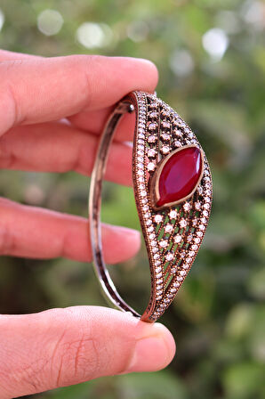 Yakut Taşlı Zirkon Süsleme El işi Gümüş Otantik Kadın Bilezik 201024743