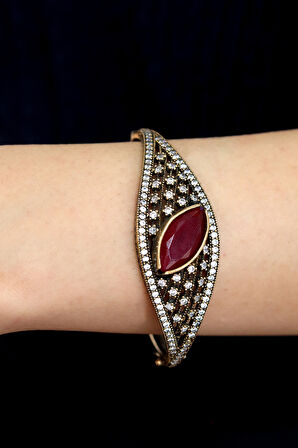 Yakut Taşlı Zirkon Süsleme El işi Gümüş Otantik Kadın Bilezik 201024743