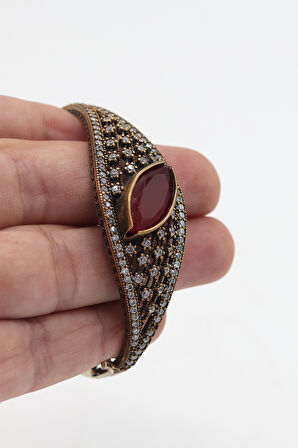 Yakut Taşlı Zirkon Süsleme El işi Gümüş Otantik Kadın Bilezik 201024743