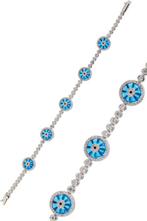 Su Yolu Model Mavi Nazarlık Taşlı 925 Ayar Gümüş Kadın Bileklik 201024744