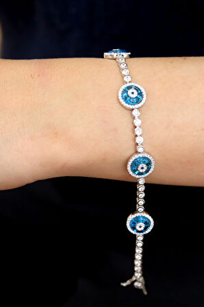 Su Yolu Model Mavi Nazarlık Taşlı 925 Ayar Gümüş Kadın Bileklik 201024744