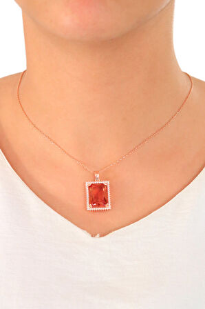 Zultanit Taşlı Dikdörtgen Model Rose Kaplama Gümüş Kolye 201024752