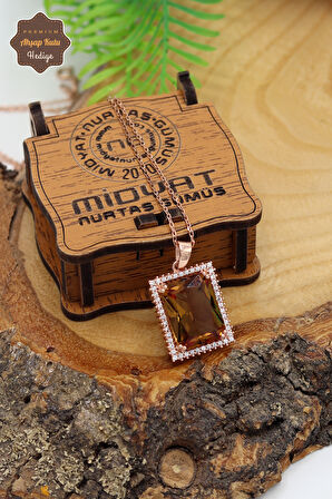 Zultanit Taşlı Dikdörtgen Model Rose Kaplama Gümüş Kolye 201024752