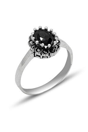 Oniks Taşlı 925 Ayar Gümüş Markazit Kadın Yüzük 201024753
