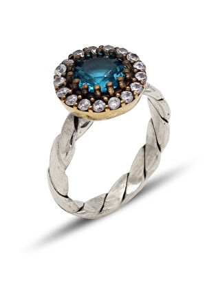 Akuamarin Taşlı El işi Otantik Gümüş Kadın Yüzük 201024754