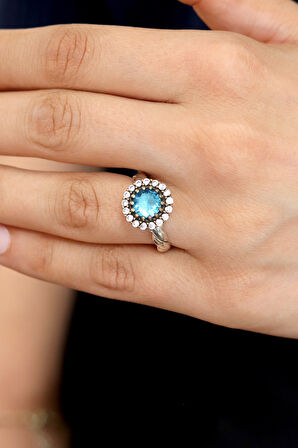 Akuamarin Taşlı El işi Otantik Gümüş Kadın Yüzük 201024754