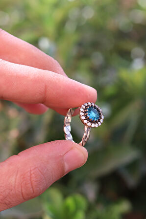 Akuamarin Taşlı El işi Otantik Gümüş Kadın Yüzük 201024754