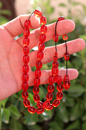 Koyu Kırmızı Arpa Kesim Özel Sistem Ateş Kehribar Tesbih 201024765