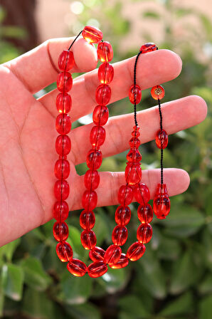 Koyu Kırmızı Arpa Kesim Özel Sistem Ateş Kehribar Tesbih 201024765