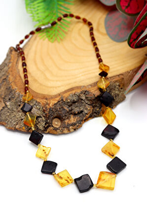 Sarı Siyah Orijinal Damla Kehribar Bay Bayan Kolye 201024766