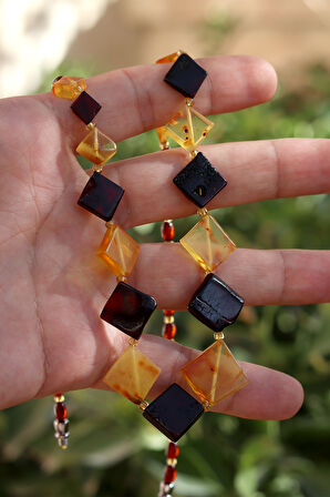 Sarı Siyah Orijinal Damla Kehribar Bay Bayan Kolye 201024766