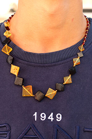 Sarı Siyah Orijinal Damla Kehribar Bay Bayan Kolye 201024766