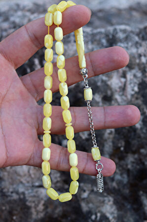 Sarı Renk Kapsül Kesim Damla Benzetmesi Beyrut Toz Kehribar Tesbih 10x6 mm