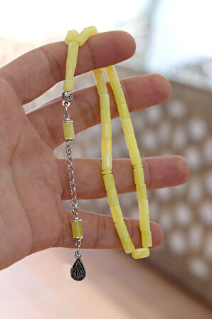 Sarı Küçük Kesme Model Damla Benzetmesi Beyrut Toz Kehribar Tesbih 8x5 mm