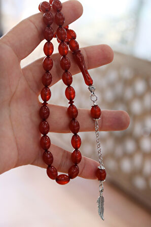 Hareli Koyu Kahverengi Arpa Kesim Kehribar Tesbih 8x11 mm 201024774