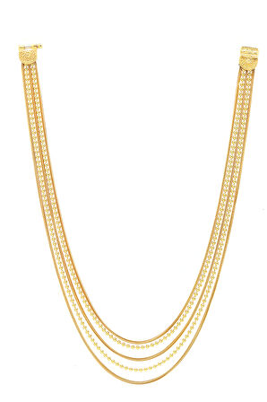 Sıralı Toplu Altın Kaplama 925 Ayar Gümüş Bayan Hasır Üçlü Set 201024776