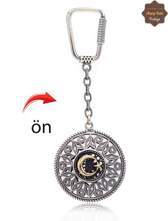 Ayyıldız ve Tuğralı Lale Model Çift Taraflı Oksitli Gümüş Telkari Anahtarlık 201025182
