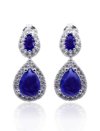 Safir Taşlı Damla Model 925 Ayar Gümüş Kadın Dörtlü Set 201025663