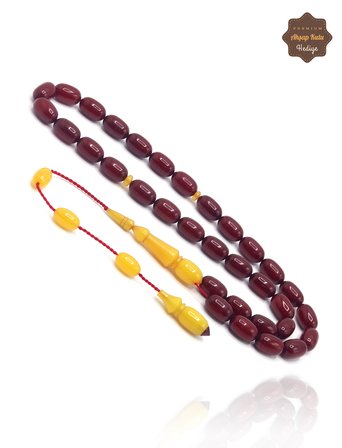 Sarı Bordo Özel Sistemli Kapsül Kesim Sıkma Kehribar Tesbih 201025689