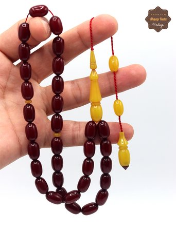 Sarı Bordo Özel Sistemli Kapsül Kesim Sıkma Kehribar Tesbih 201025689