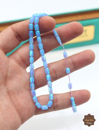 Açık Mavi Opal Taşlı Kapsül Kesim Sistem Püsküllü Doğal Taş Tesbih 201025692