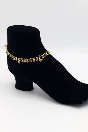 Sıra Taşlı Kelebek Kalp Anahtar Model Gold Renk 925 Ayar Gümüş Kadın Halhal 201025743