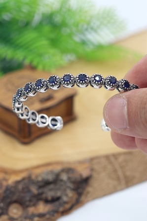 Markazit Yuvarlak Safir Taşlı 925 Ayar Gümüş Kadın Bilezik 201025749