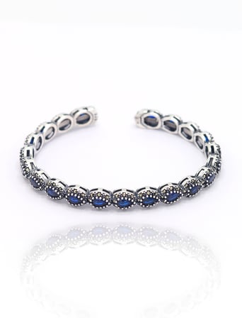 Safir Markazit Taşlı Damla Model 925 Ayar Gümüş Kadın Bilezik 201025759