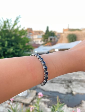 Safir Markazit Taşlı Damla Model 925 Ayar Gümüş Kadın Bilezik 201025759
