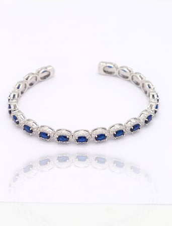Tam Sıra Safir ve Zirkon Taşlı Oval Model 925 Ayar Gümüş Kadın Bilezik 201025795