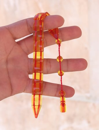 Şeffaf Turuncu Özel Sistem Püsküllü Toz Kehribar Balık Tesbih 201025856