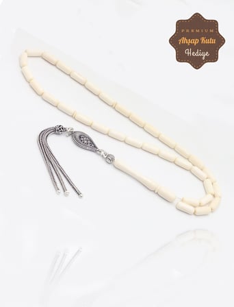 Gümüş Püsküllü İnce Kapsül Kesim Orijinal Fil Dişi Tesbih 201025858