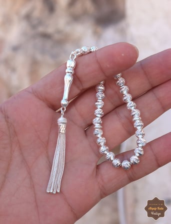 Kristal Küre Kesim 925 Ayar Gümüş Midyat Telkari El İşçiliği Tesbih 201025861