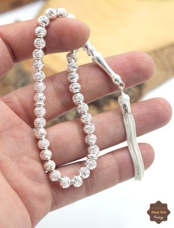 Kristal Küre Kesim 925 Ayar Gümüş Midyat Telkari El İşçiliği Tesbih 201025861