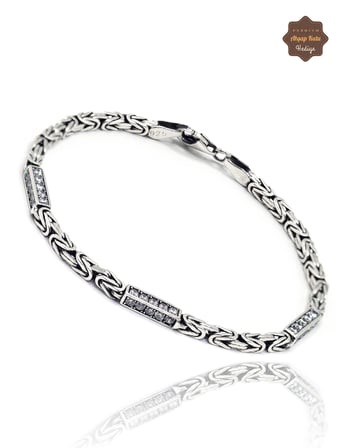 Zirkon Taşlı Kral Zincir Model 925 Ayar Saf Gümüş Erkek Bileklik 201025873