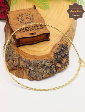 İtalyan Halat Model Gold Renk çift Sıra Gümüş Choker Gerdanlık 201025910