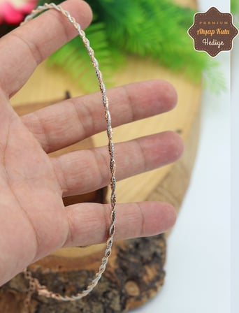 İtalyan Halat Model Rose ve Gümüş Renk çift Sıra Gümüş Choker Gerdanlık 201025911