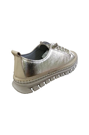 2010 Womenly Style Bej-Altın Kadın Günlük Ayakkabı % 100 Hakiki Deri