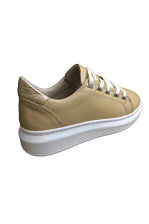 2010 Womenly Style Bej Kadın Günlük Ayakkabı % 100 Hakiki Deri