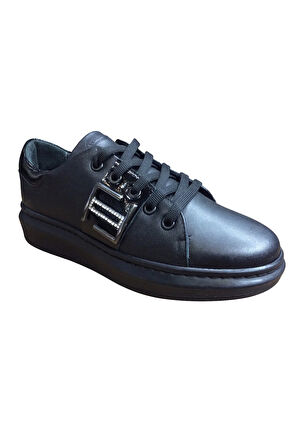 2010 Womenly Style Siyah Tokalı Kadın Günlük Ayakkabı % 100 Hakiki Deri